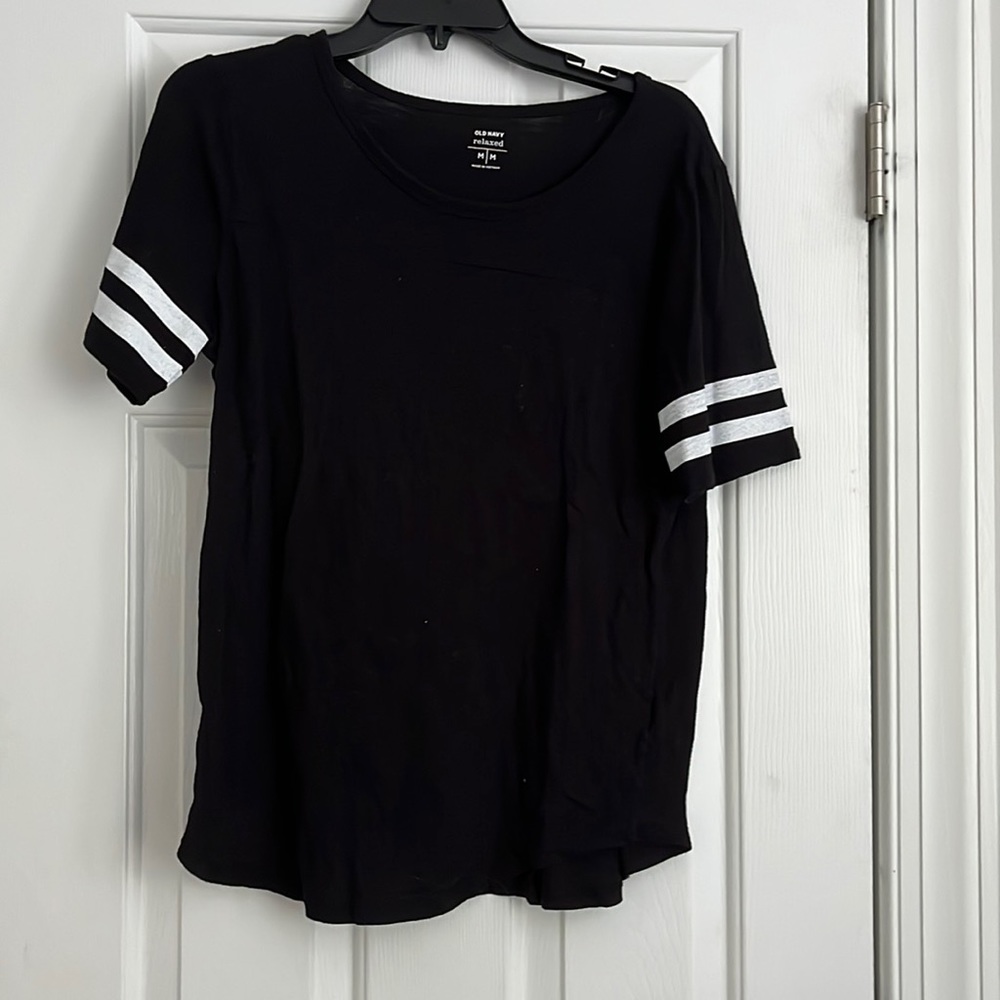 Old Navy Black Short Sleeve with White Stripes M